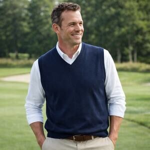 Byron Nelson Mens XL 100% Pima‎ Cotton Sweater Vest Golf Preppy Navy Blue XL